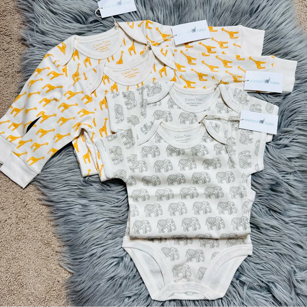 Elefant Tales Yellow & Gray Animal Print Onesies - Nwt